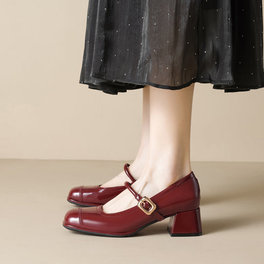 Damen elegante Mary-Jane Schuhe mit komfortablem Blockabsatz EB