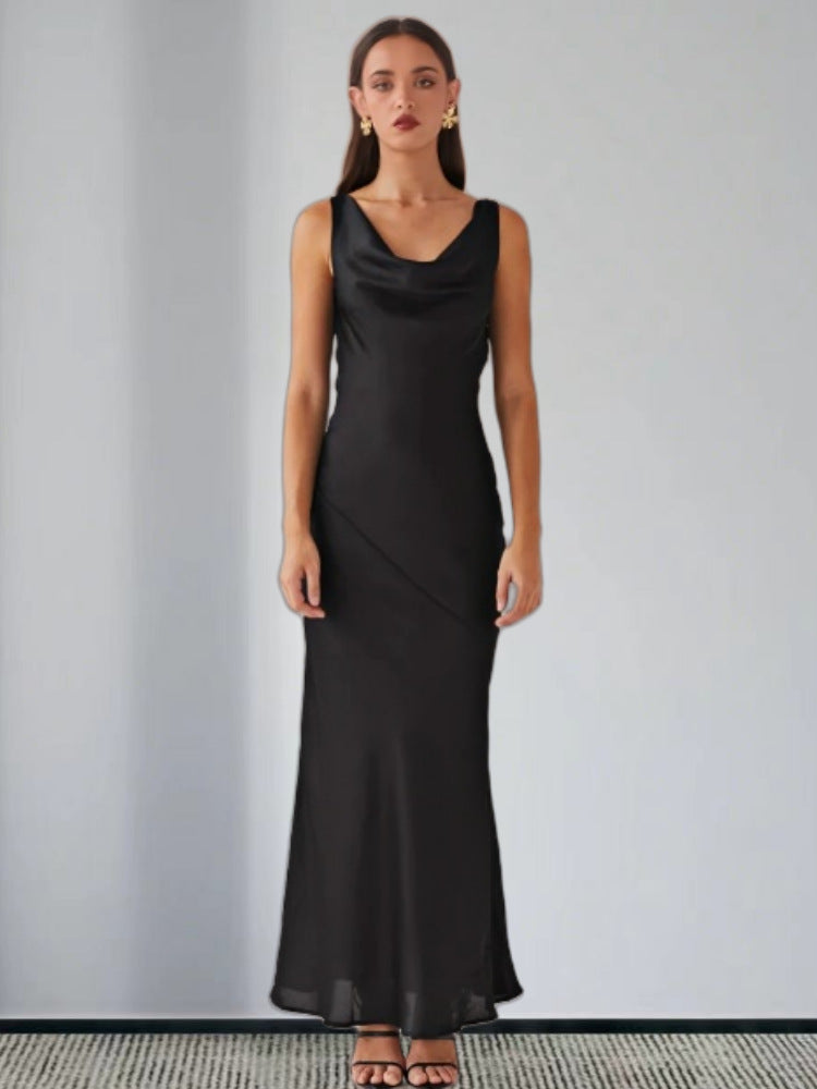 Damen Elegantes Maxikleid mit tiefem V-Ausschnitt und fließendem Stoff EB