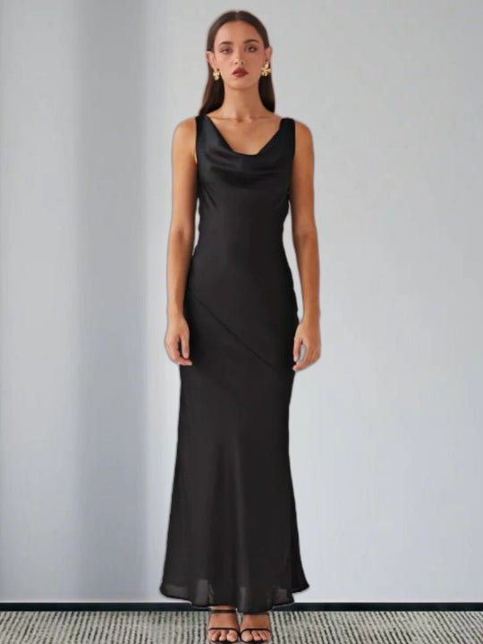 Damen Elegantes Maxikleid mit tiefem V-Ausschnitt und fließendem Stoff EB