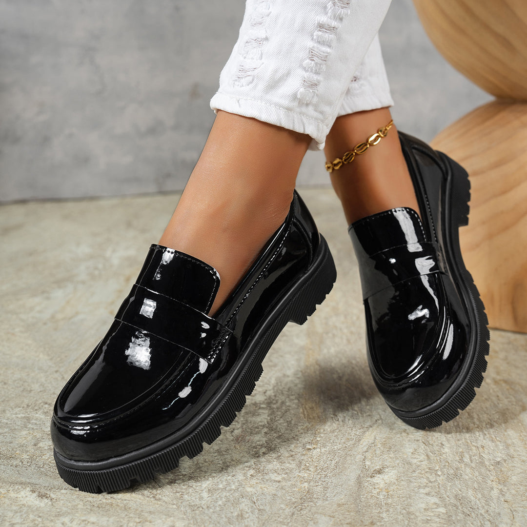 Damen Modische Loafers mit glänzender Oberflächenstruktur EB
