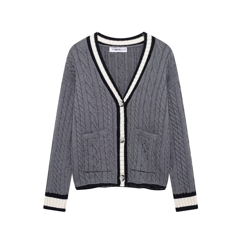 Damen Strickjacke mit Kabelmuster und Taschen EB