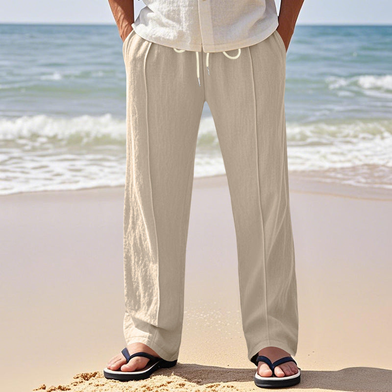 Herren Luftige Strandhose mit verstellbarem Kordelzug und seitlichen Taschen EB