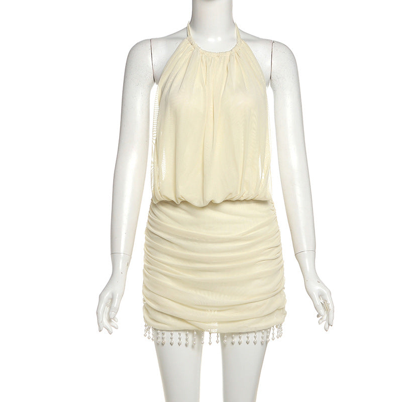 Damen ärmelloses Minikleid mit Raffungen und eleganten Details EB