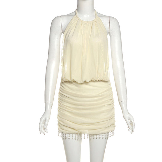 Damen ärmelloses Minikleid mit Raffungen und eleganten Details EB