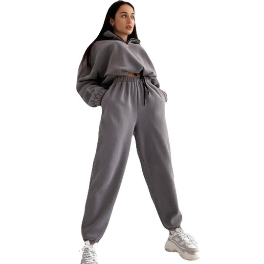 Damen Fleece-Jogginganzug mit kurzem Reißverschluss und lässigem Schnitt EB