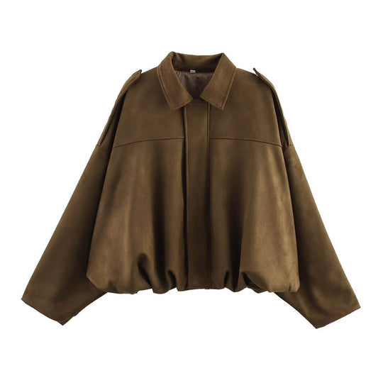 Damen nan Oversize-Kurzjacke mit Ballon-Saum, Schulterpatten und verdeckter Frontleiste EB