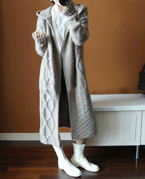 Damen Strickmantel mit vielseitigem Kapuzen-Design und komfortablem Schnitt EB