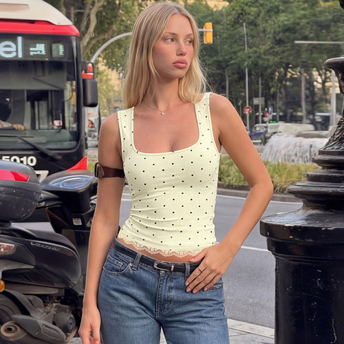 Damen Polka-Dots Trägershirt mit Spitzenrand EB