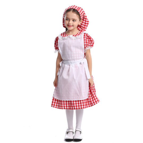 Damen nan traditionelles Bauernmädchenkleid mit Spitzenschürze und Kapuze EB