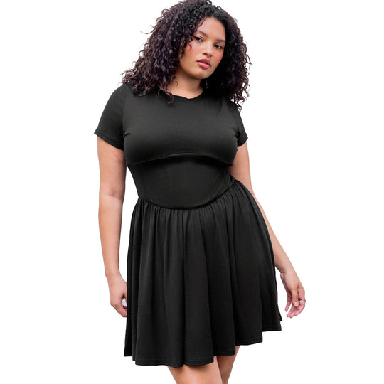 Damen elegantes A-Linien Kleid mit schwingendem Rock und modischem Schnitt EB