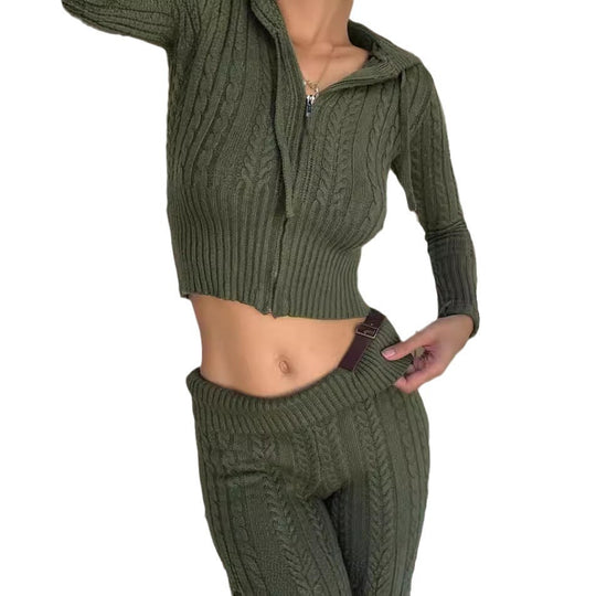 Damen Strickanzug mit Reißverschluss und weitem Bein EB