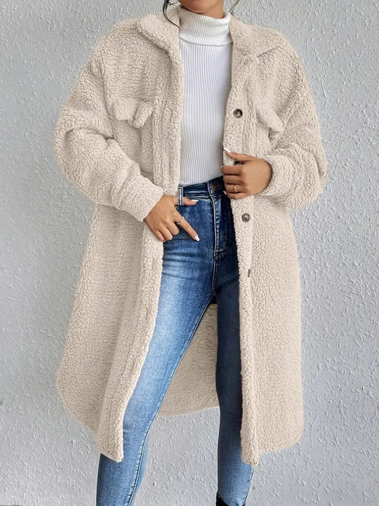 Damen Weiche und gemütliche Teddyjacke im Long-Format EB