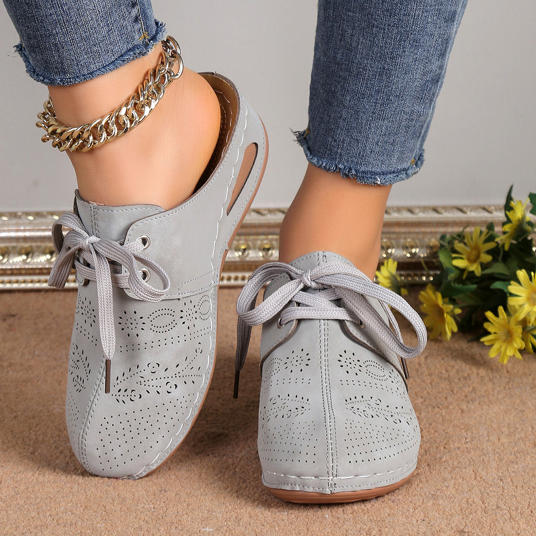 Damen modische Mokassins mit luftiger Perforation und dekorativem Schnürdesign EB