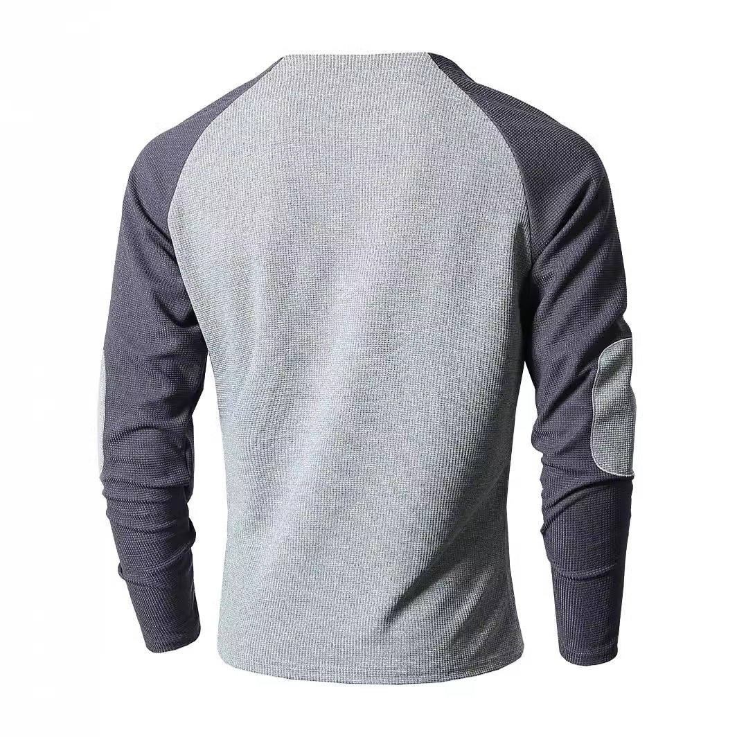 Herren Langarmshirt mit modischem Henley-Ausschnitt und strukturierten Ärmeln EB