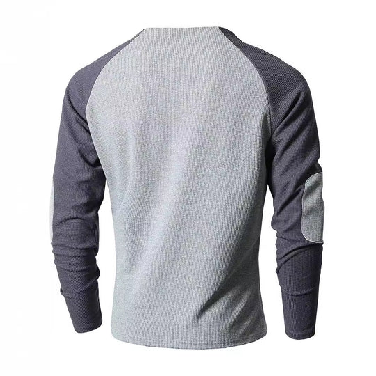 Herren Langarmshirt mit modischem Henley-Ausschnitt und strukturierten Ärmeln EB