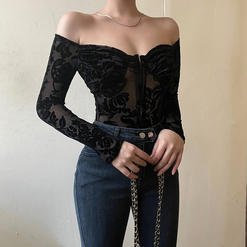 Damen Spitzenbustier mit schulterfreiem Design und langen Ärmeln EB