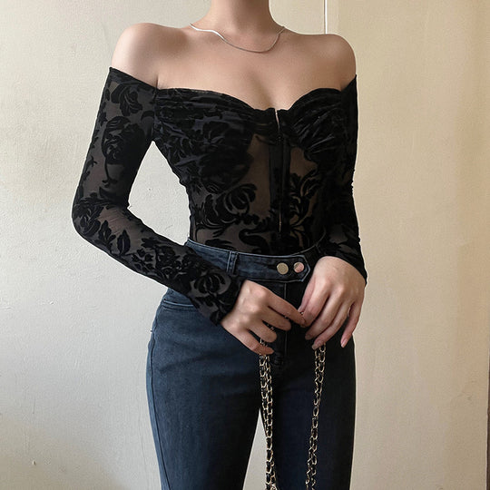 Damen Luxuriöses Spitzenbodysuit mit Off-Shoulder-Design EB