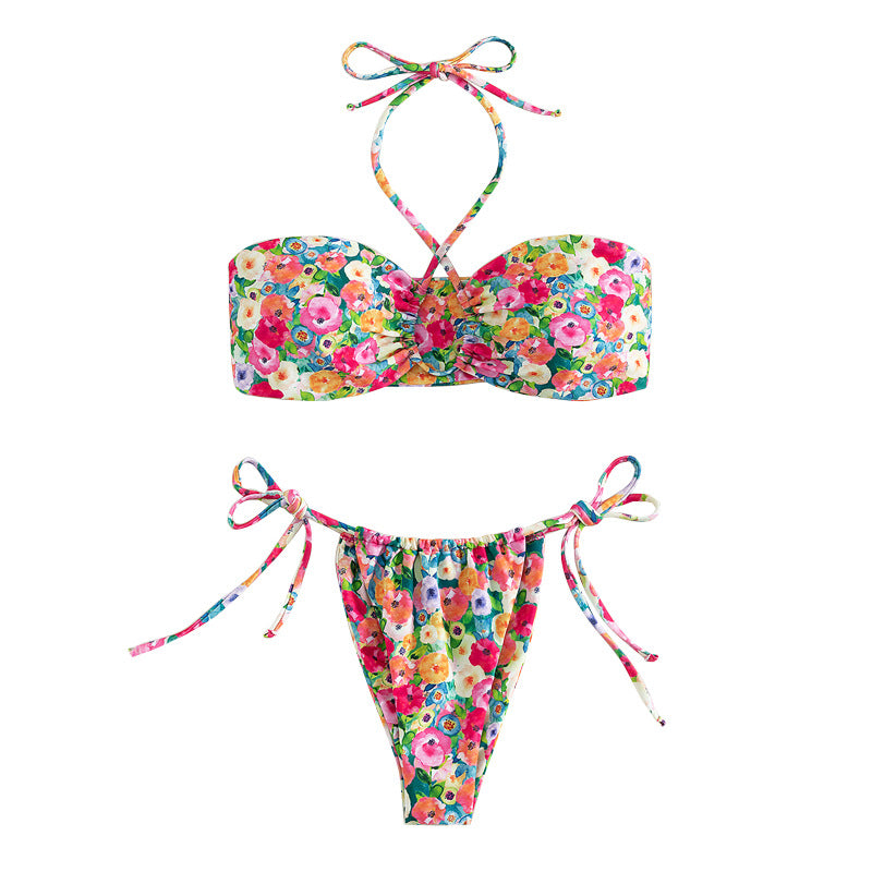 Damen Bandeau-Bikini mit verspieltem Blumendesign EB