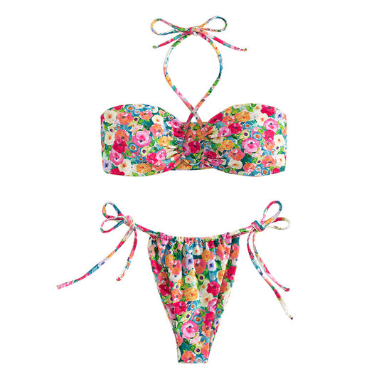 Damen Bandeau-Bikini mit verspieltem Blumendesign EB