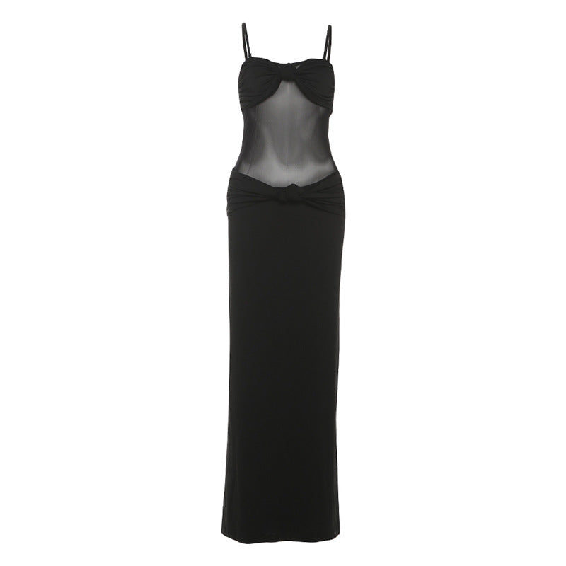Damen Elegantes Maxikleid mit raffinierten Knotendetails und durchscheinendem Obermaterial EB