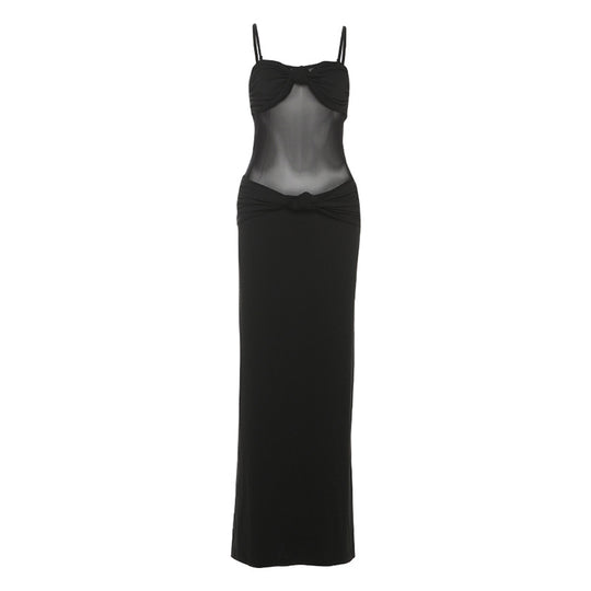 Damen Elegantes Maxikleid mit raffinierten Knotendetails und durchscheinendem Obermaterial EB
