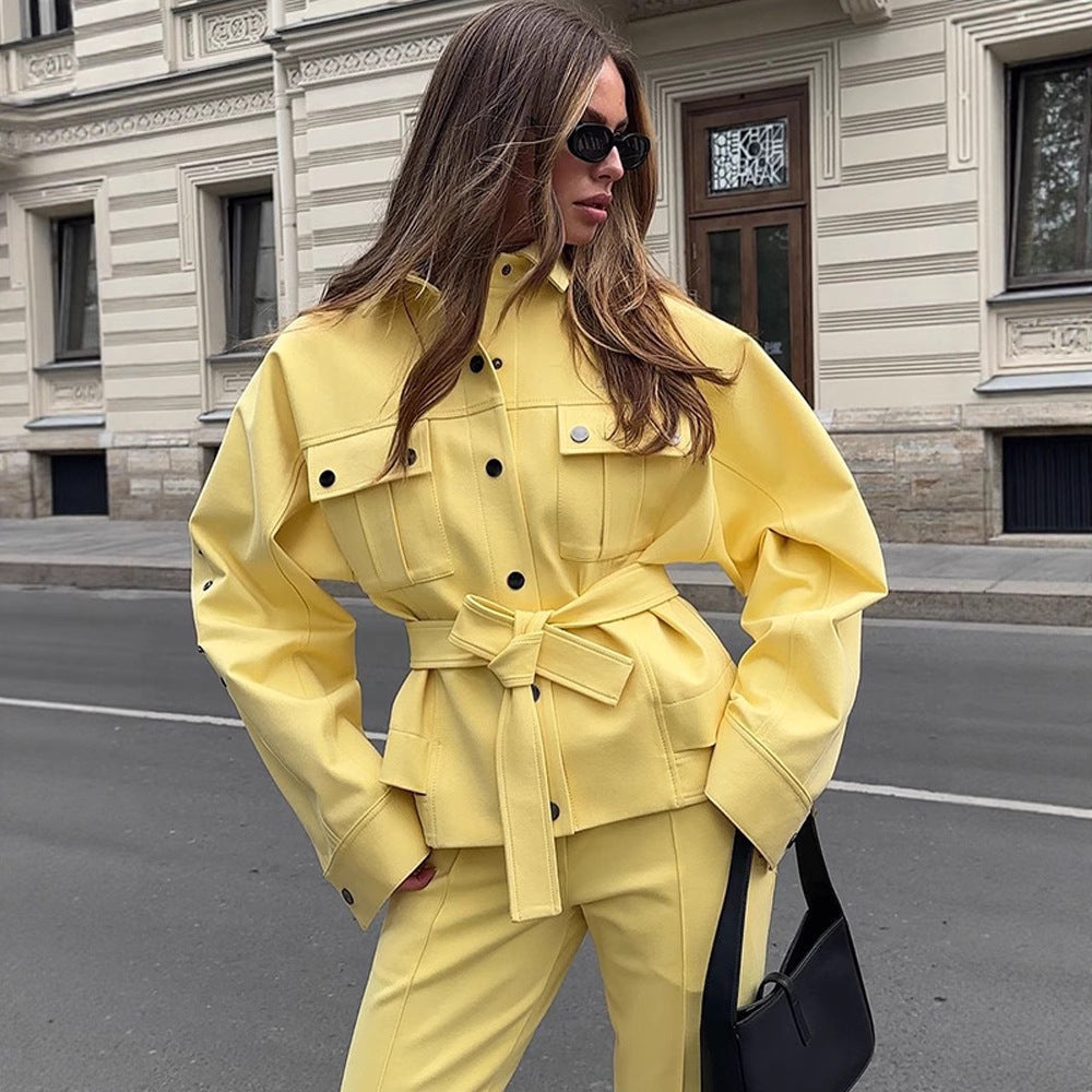Damen modische Oversized Jacke und Pants Set EB