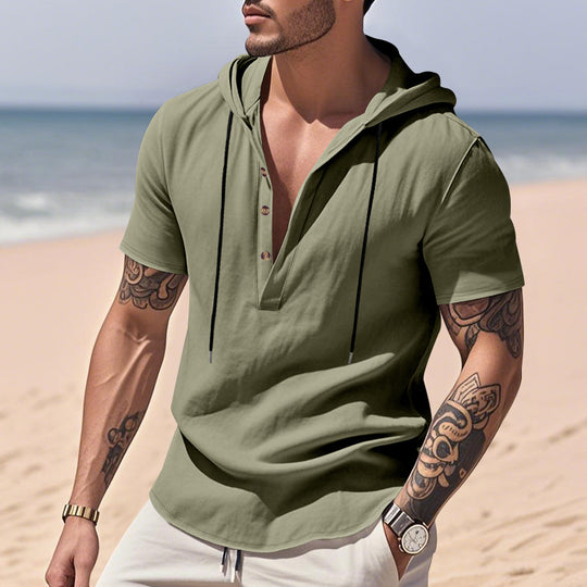 Herren lässiges Kapuzenshirt mit Knopfleiste und modischem Design EB