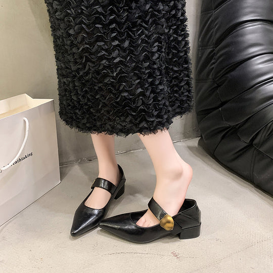 Damen Elegante Slipper mit dekorativem Riemchen und modischem Absatz EB
