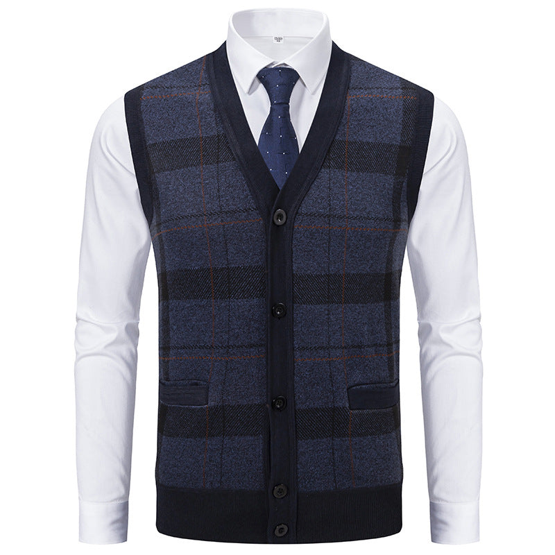 Herren elegante Strickjacke mit modernem Karomuster EB