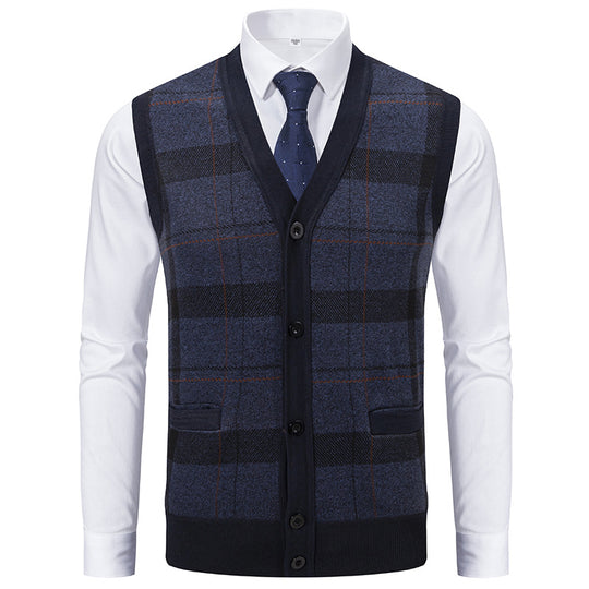 Herren elegante Strickjacke mit modernem Karomuster EB