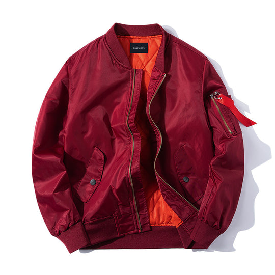 Men's  pilot-style insulated zip-front bomber with quilted lining sleeve utility pocket and snap waist pockets EB