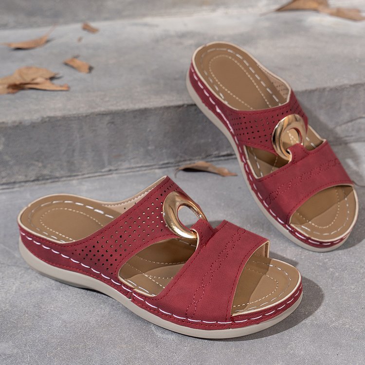 Damen Komfortable Clogs mit modischen Perforationen und geschmücktem Riemen EB