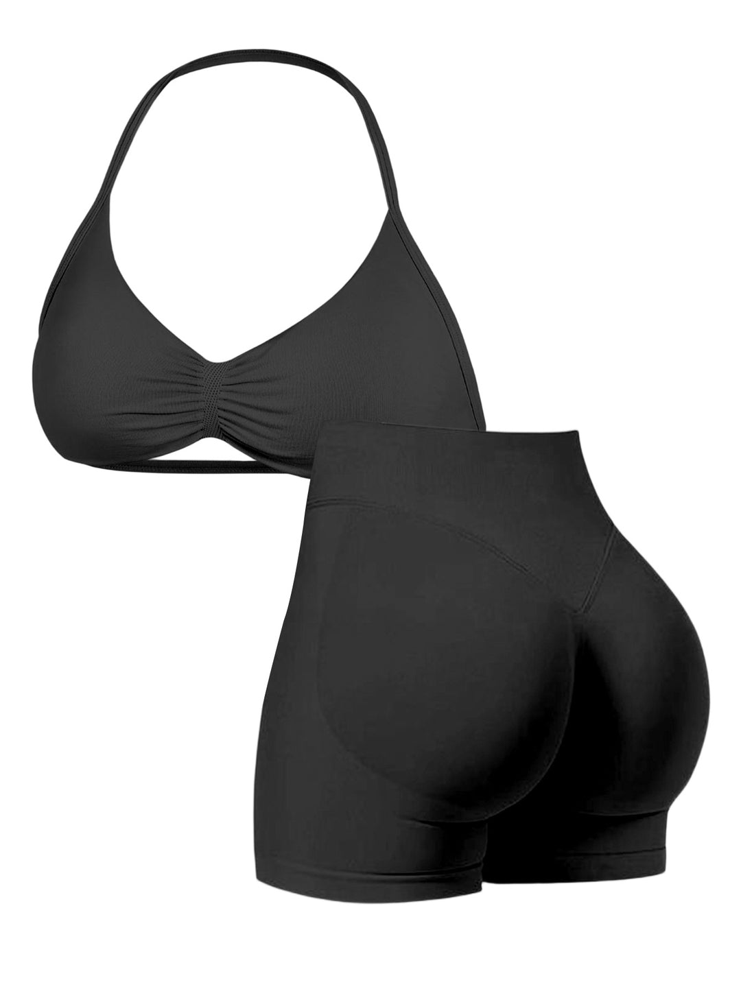Damen Sport-Bikini-Oberteil mit hoch geschnittenen Shorts und nahtlosem Design EB