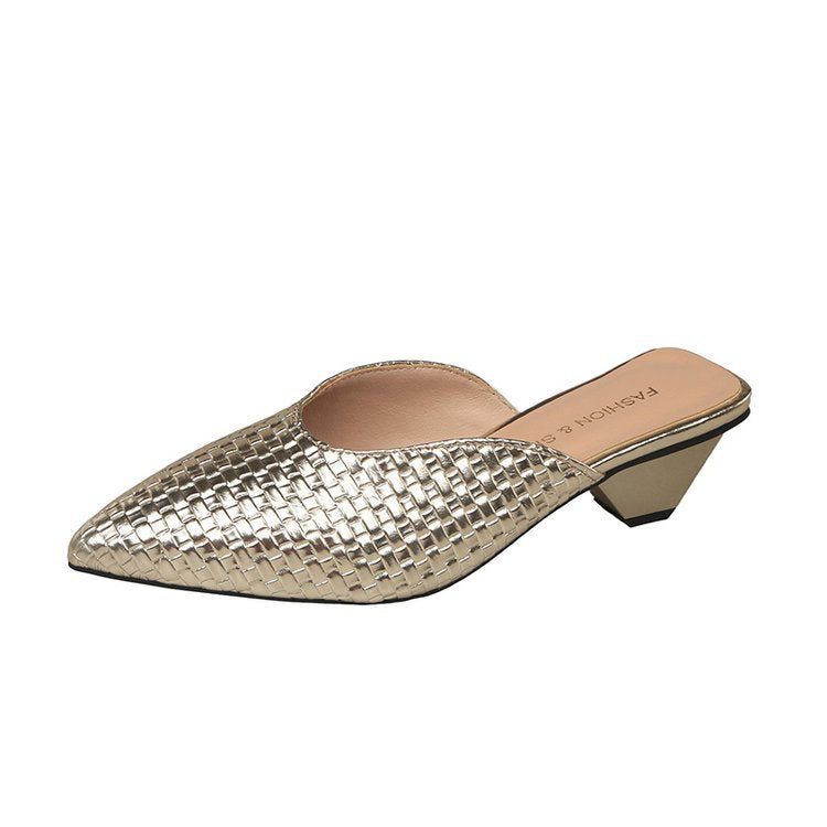 Damen elegante Mules mit modernem Wabenmuster und komfortablem Blockabsatz EB