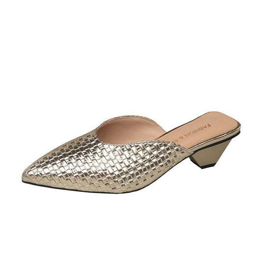 Damen elegante Mules mit modernem Wabenmuster und komfortablem Blockabsatz EB