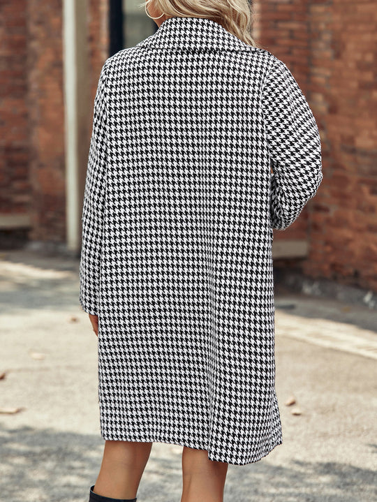 Damen Eleganter Übergangs-Mantel mit Hahnentrittmuster EB