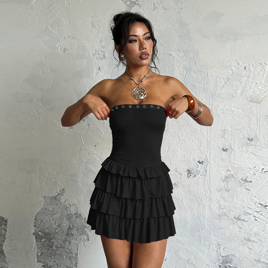 Damen Rüschensommerkleid mit schulterfreiem Design EB
