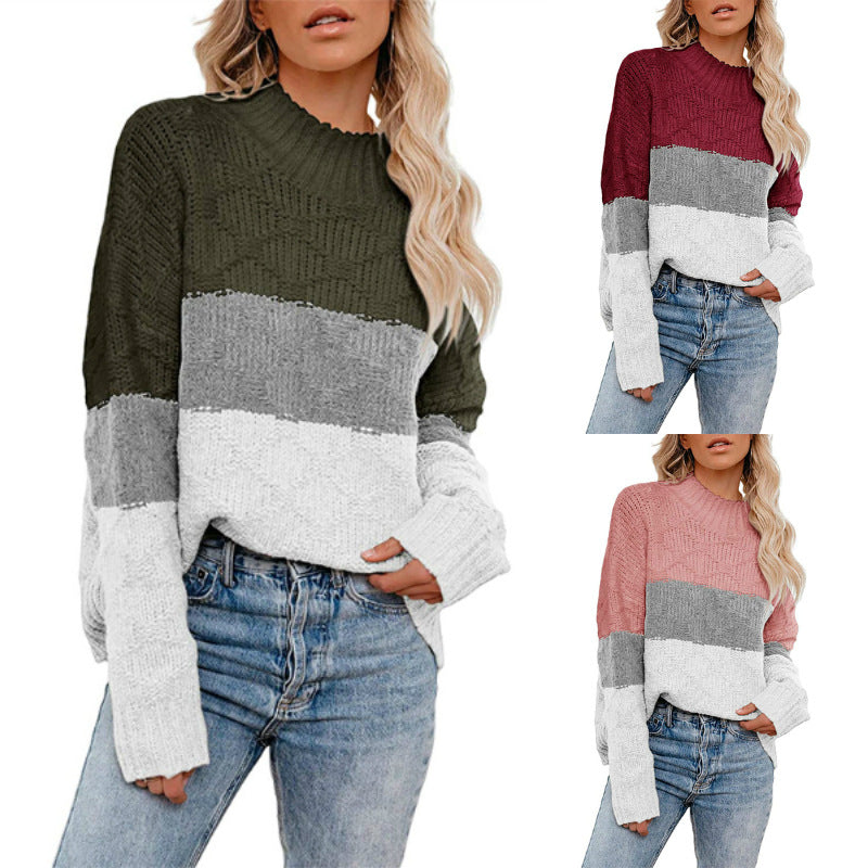 Damen Grobstrickpullover mit modernem Blockdesign EB