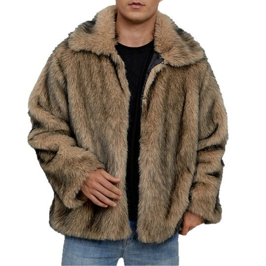 Herren Luxuriöse Kunstpelzjacke mit breitem Revers EB