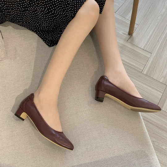 Damen Bequeme spitz zulaufende Ballerinas mit flexiblem Blockabsatz EB