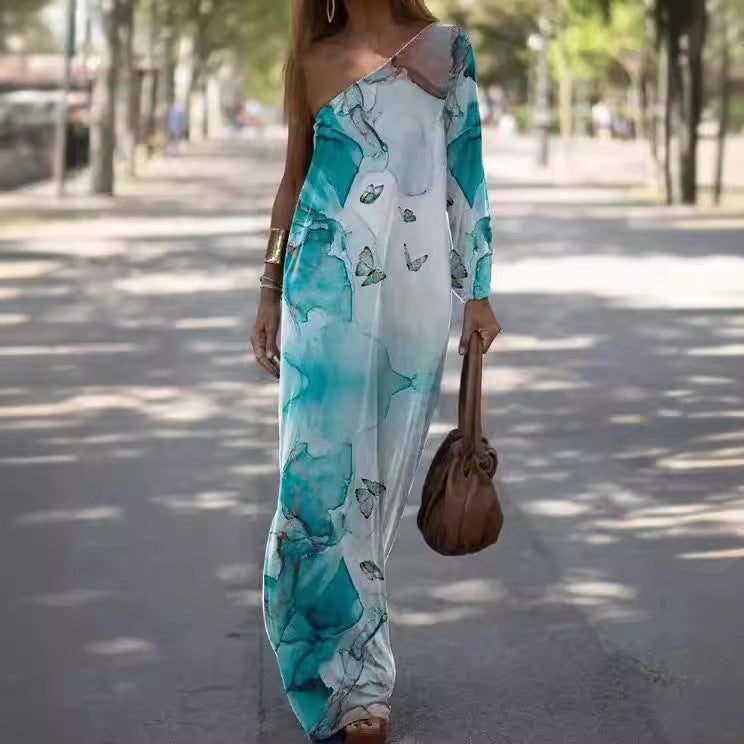 Damen Maxi-Kleid im asymmetrischen Farbverlauf mit raffinierten Details EB