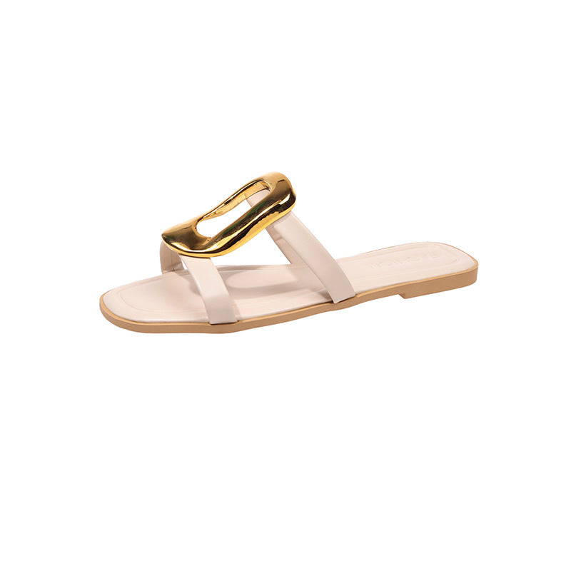 Damen modische Zehentrenner-Sandalen mit elegantem Metall-Detail EB