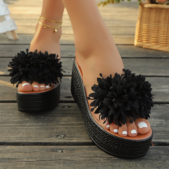 Damen Plateau-Sandalen mit floralem Applikationsdesign EB