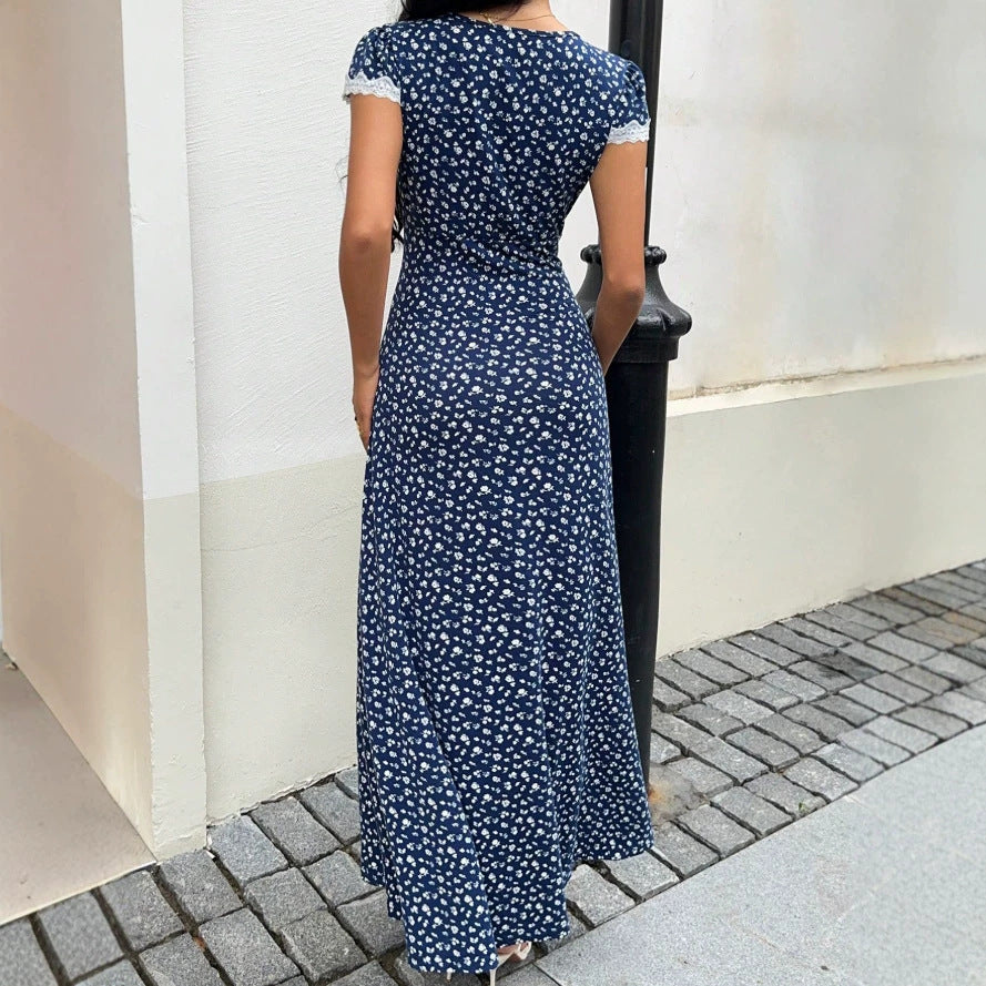Damen Maxikleid mit floralem Muster und elegantem Spitzenbesatz EB