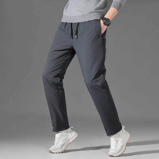Herren leichte Travel-Jogginghose mit elastischem Bund, Kordelzug, verdeckten Reißverschlusstaschen und geradem Bein EB