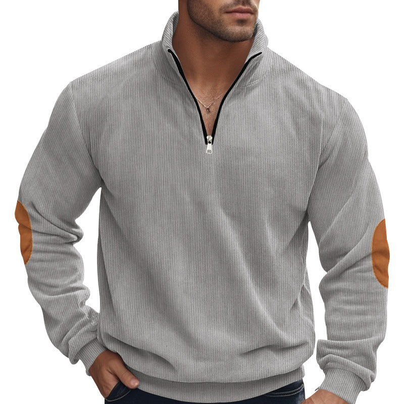 Herren nan Troyer-Halbfleecepullover mit Rippstruktur, elastischen Bündchen und Kontrast-Ellenbogenpatches EB