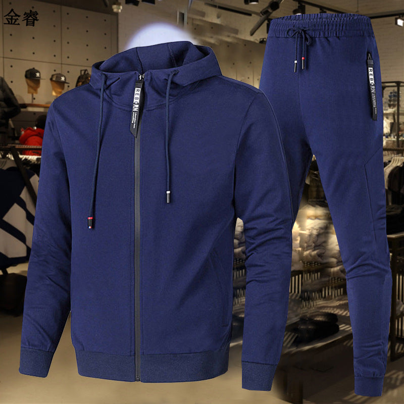 Herren nan zweiteiliges Trainingsset mit durchgehendem Reißverschluss Hoodie, Kordelzug und schmal zulaufender Jogginghose EB