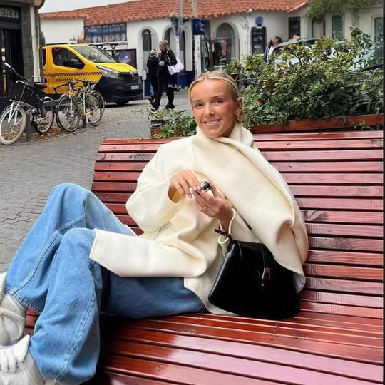 Damen Oversized Mantel mit asymmetrischem Kragen EB