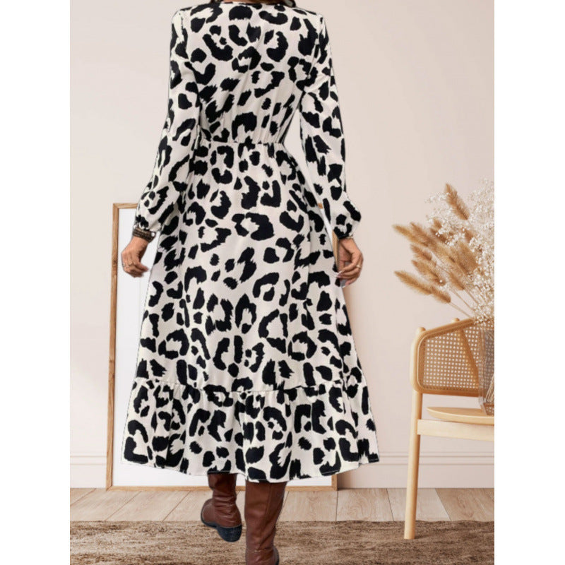 Damen Maxikleid mit asymmetrischem Schnitt und trendigem Leopardenmuster EB