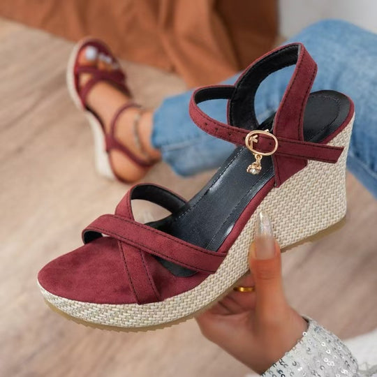 Damen Wedge-Sandaletten mit geflochtenem Absatz und modischem Riemen-EB